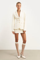 Single Breasted Cinched Waist Blazer - Cream