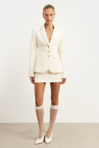 Single Breasted Cinched Waist Blazer - Cream