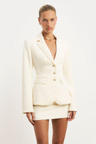 Single Breasted Cinched Waist Blazer - Cream