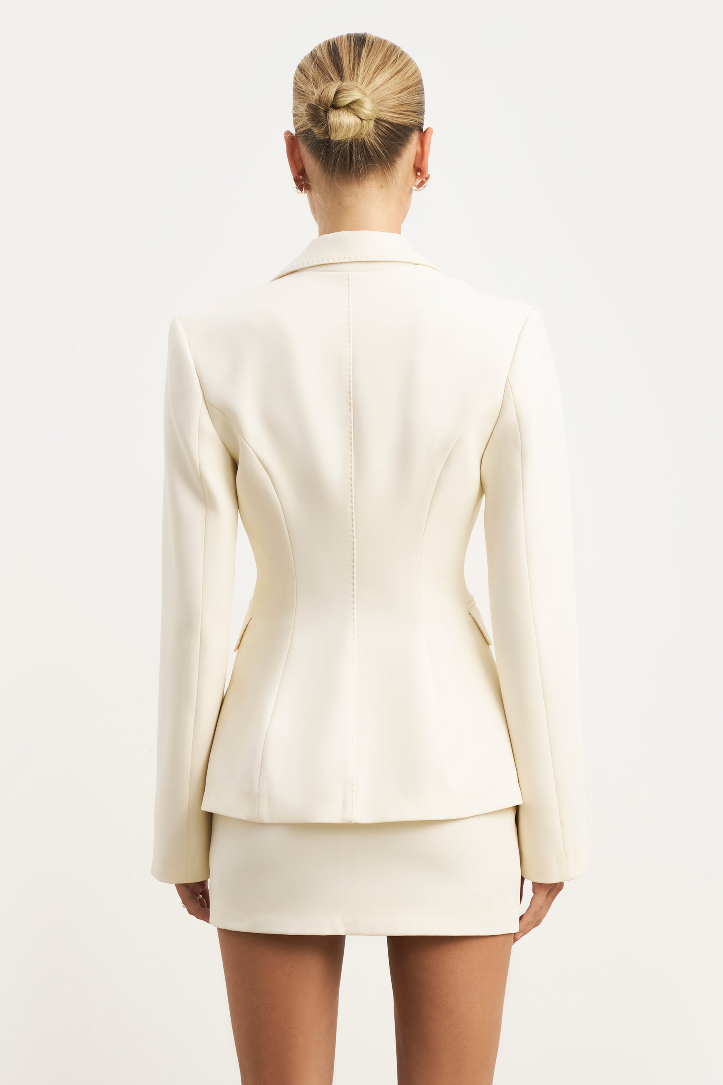 Single Breasted Cinched Waist Blazer - Cream