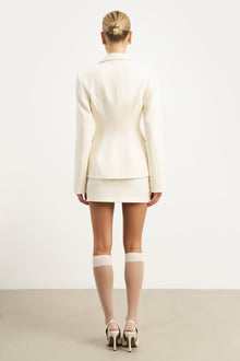 Single Breasted Cinched Waist Blazer - Cream