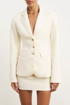 Single Breasted Cinched Waist Blazer - Cream