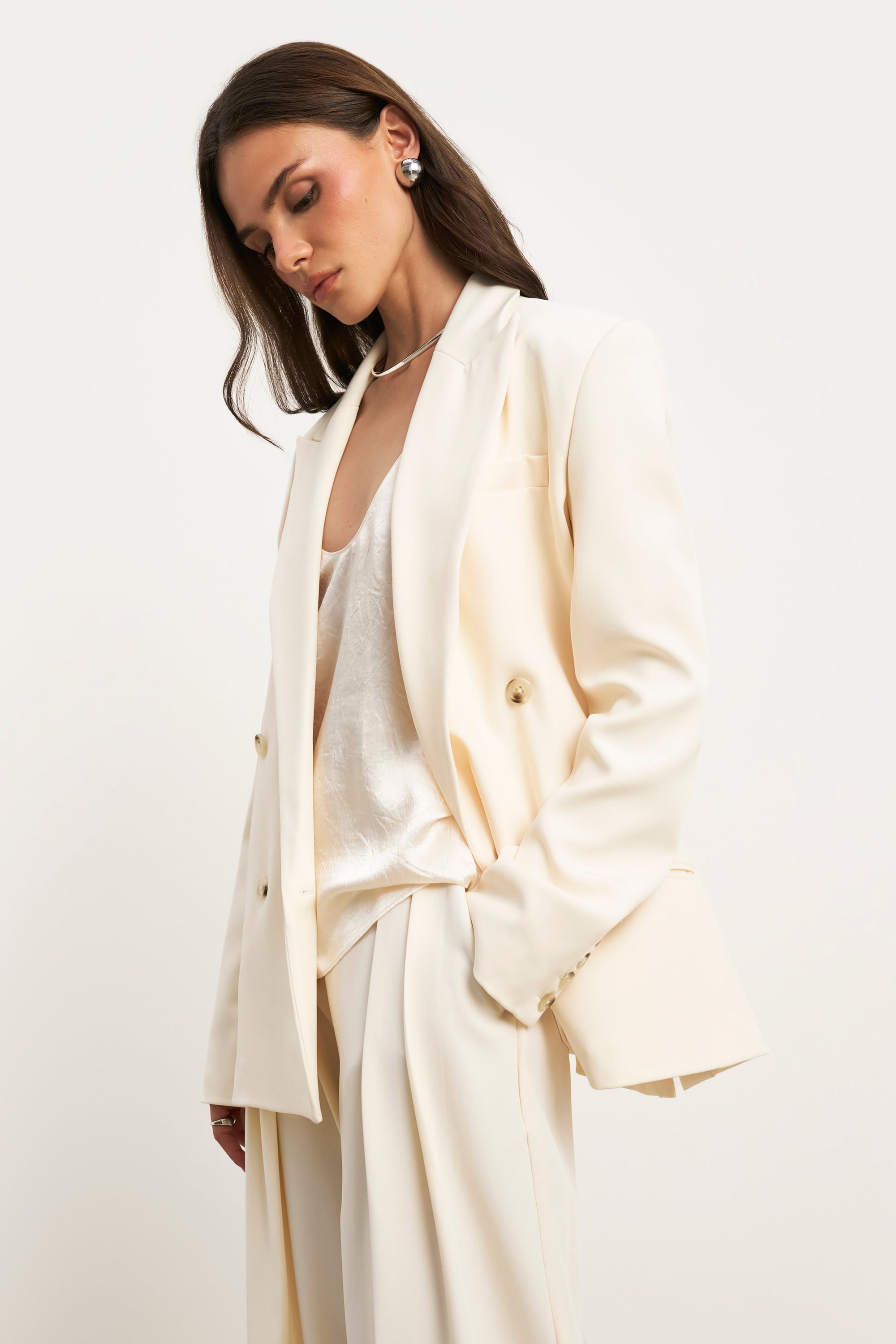 Pleated Ultra Wide Leg Trousers - Cream