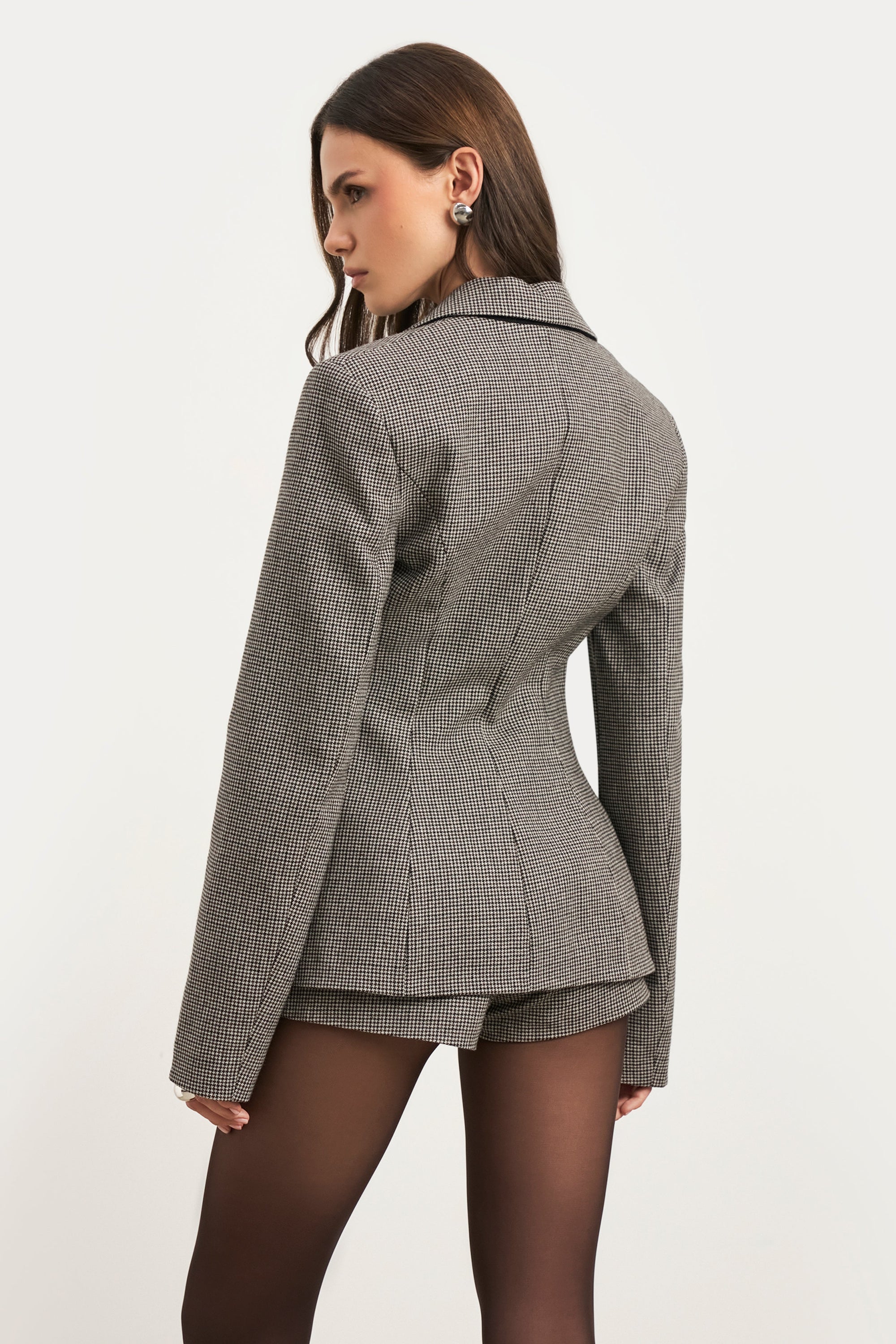 Tailored Mid Rise Micro Shorts - Houndstooth