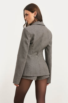 Tailored Mid Rise Micro Shorts - Houndstooth