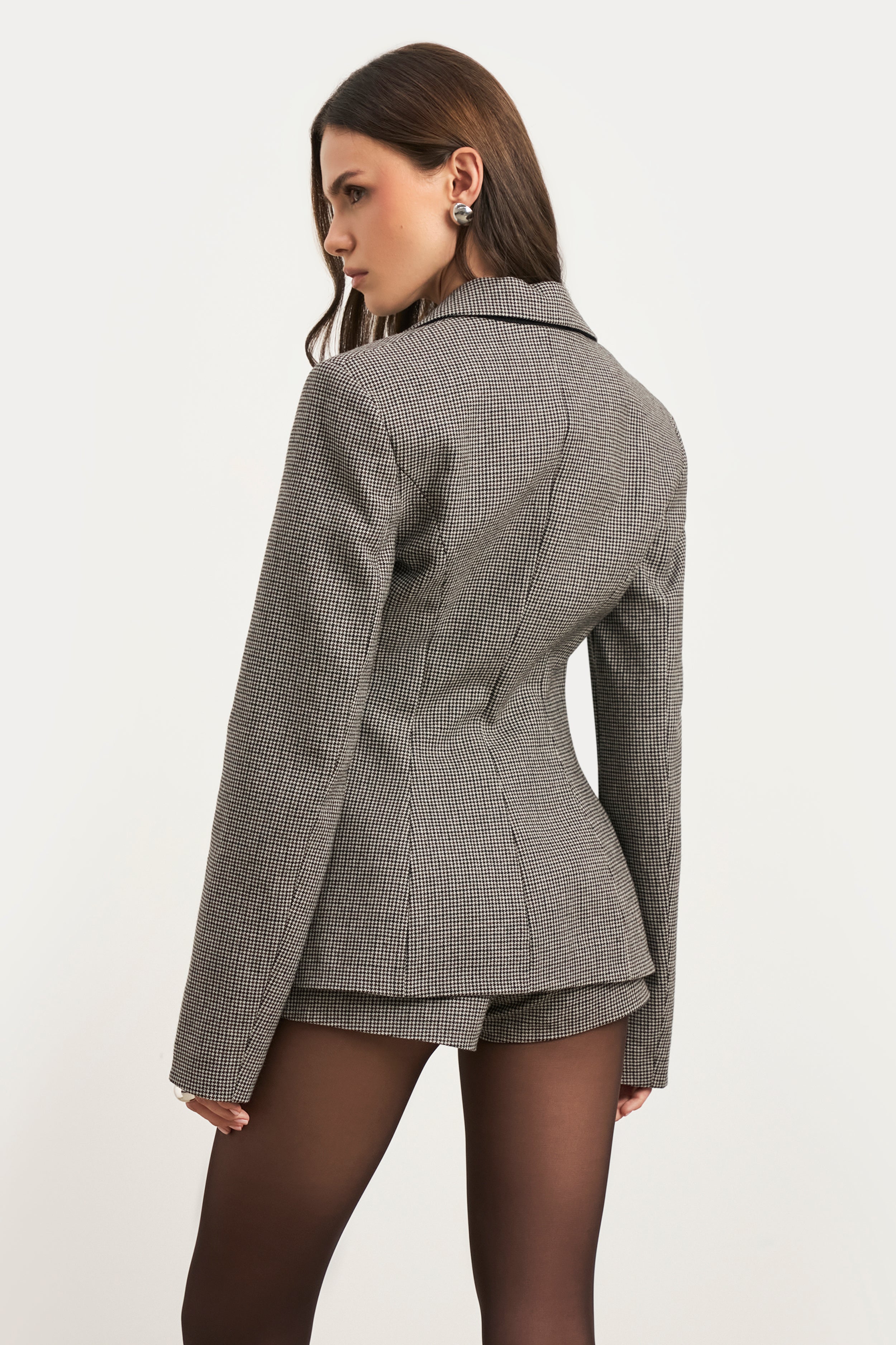 Tailored Mid Rise Micro Shorts - Houndstooth