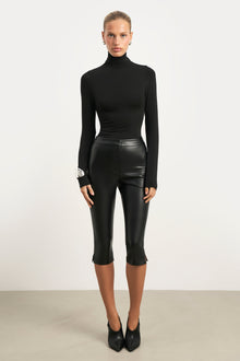 Semi Sheer High Neck Longsleeve Top -  Black