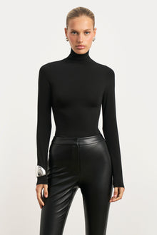 Semi Sheer High Neck Longsleeve Top -  Black