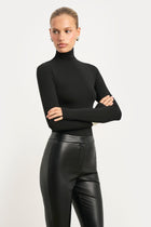 Semi Sheer High Neck Longsleeve Top -  Black