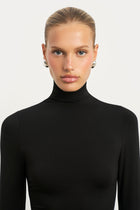 Semi Sheer High Neck Longsleeve Top -  Black
