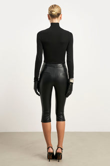 Semi Sheer High Neck Longsleeve Top -  Black