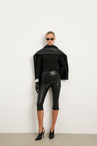 Semi Sheer High Neck Longsleeve Top -  Black