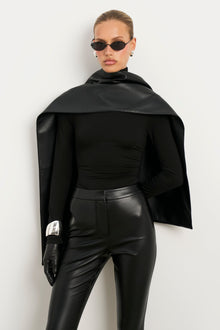 Semi Sheer High Neck Longsleeve Top -  Black
