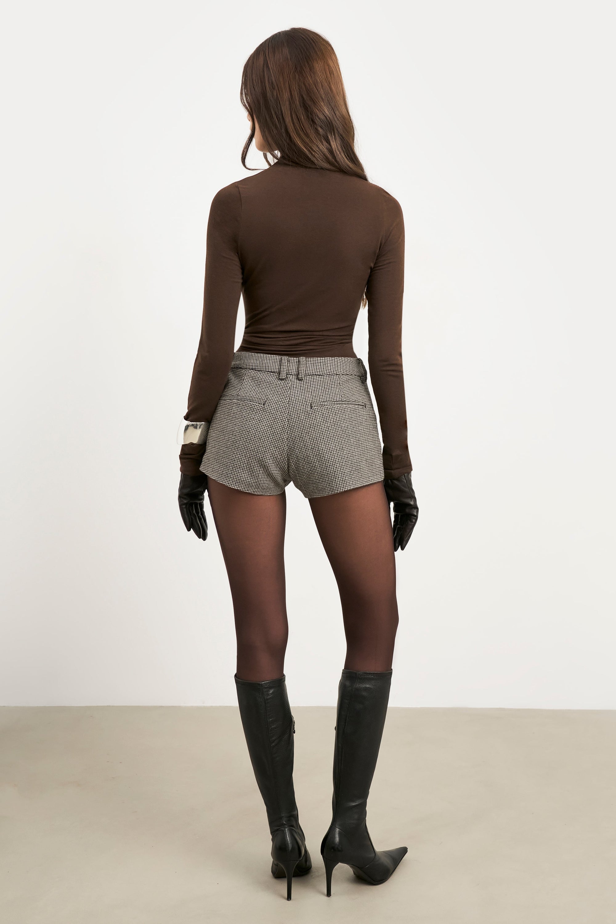 Tailored Mid Rise Micro Shorts - Houndstooth