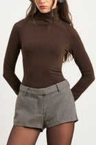 Semi Sheer High Neck Longsleeve Top -  Carob