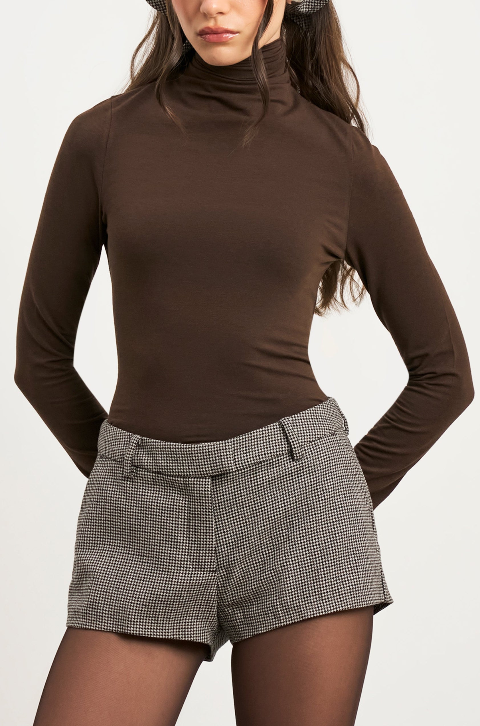 Semi Sheer High Neck Longsleeve Top -  Carob