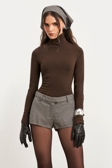 Tailored Mid Rise Micro Shorts - Houndstooth