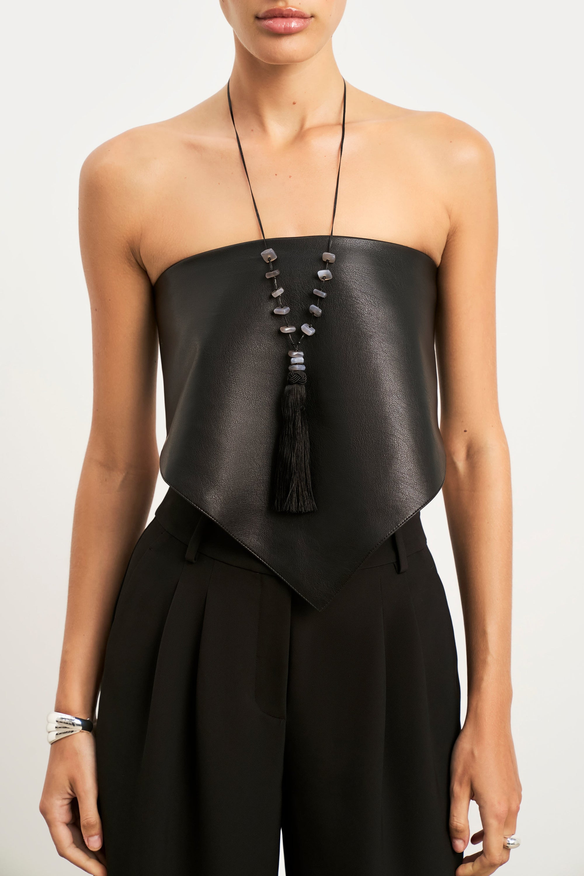 Leather Triangle Scarf - Black