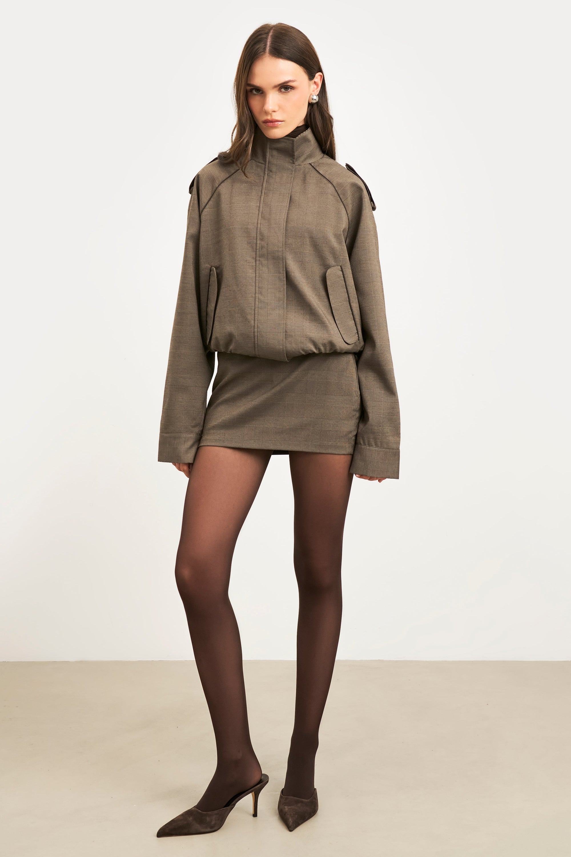 Clean Cut Micro Skirt - Carob Check
