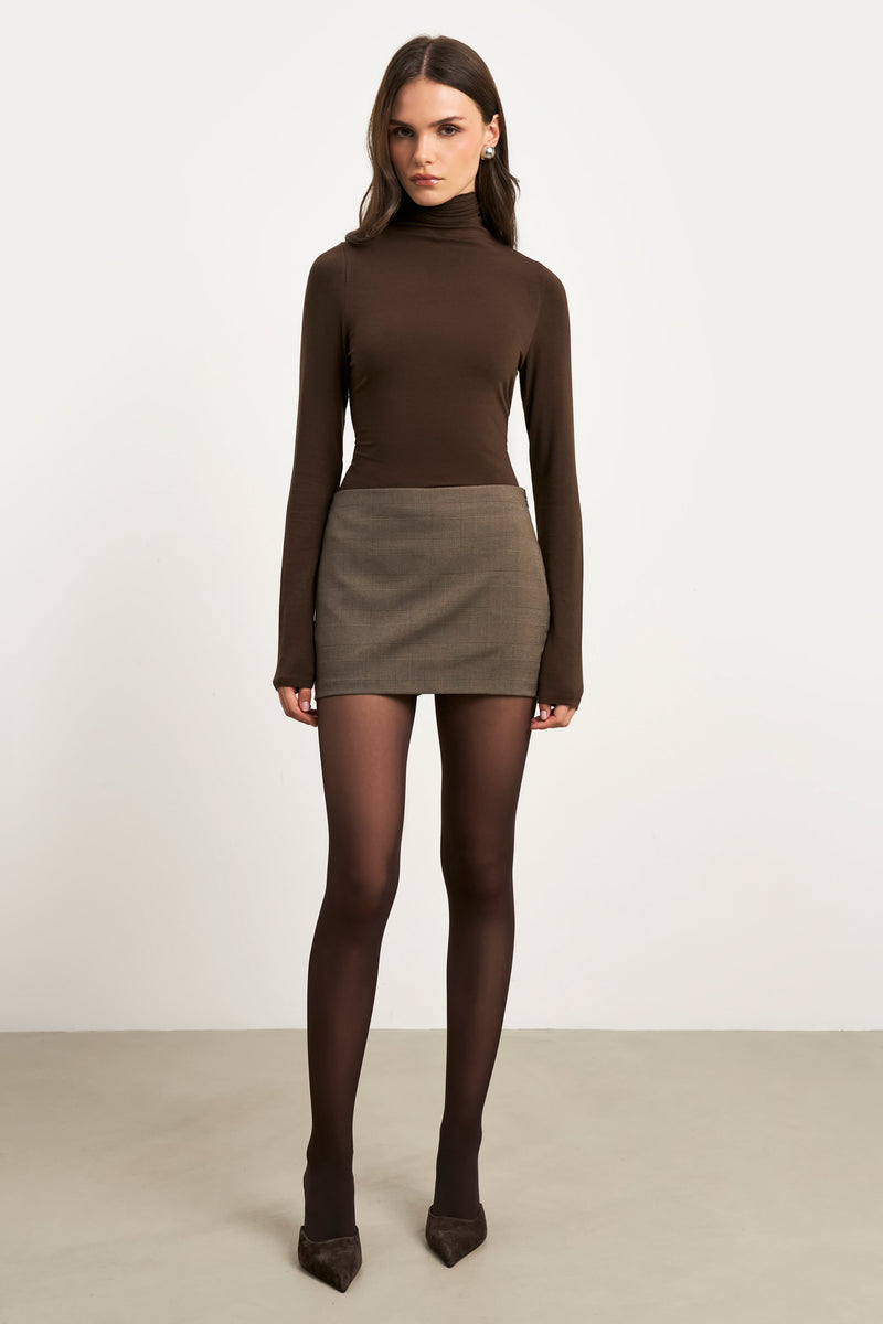 Clean Cut Micro Skirt - Carob Check