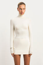 Semi Sheer High Neck Longsleeve Top -  Cream