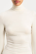 Semi Sheer High Neck Longsleeve Top -  Cream