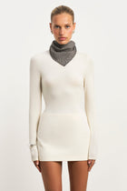 Semi Sheer High Neck Longsleeve Top -  Cream