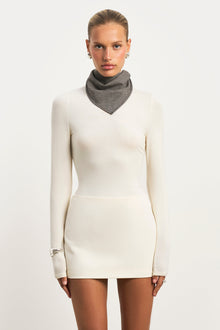 Semi Sheer High Neck Longsleeve Top -  Cream