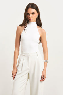 High Neck Halter Bodysuit - White