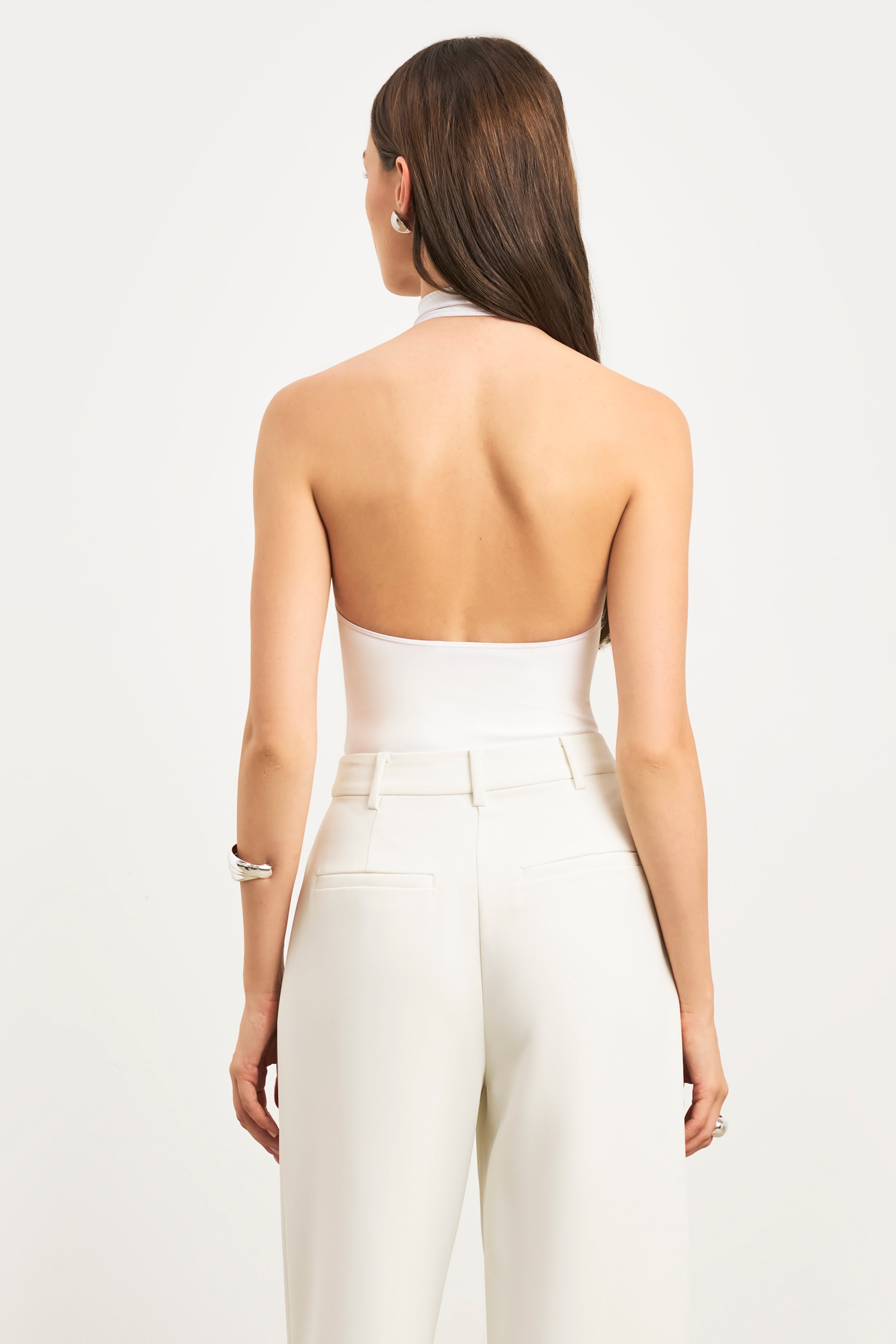 High Neck Halter Bodysuit - White