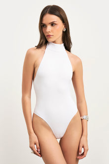 High Neck Halter Bodysuit - White