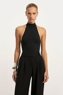 High Neck Halter Bodysuit - Black
