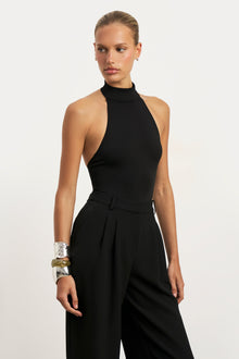 High Neck Halter Bodysuit - Black