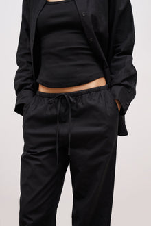 Linen Drawstring Wide Leg Trousers - Black