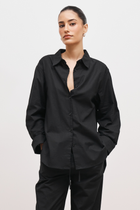 Linen Long Sleeve Boyfriend Shirt - Black