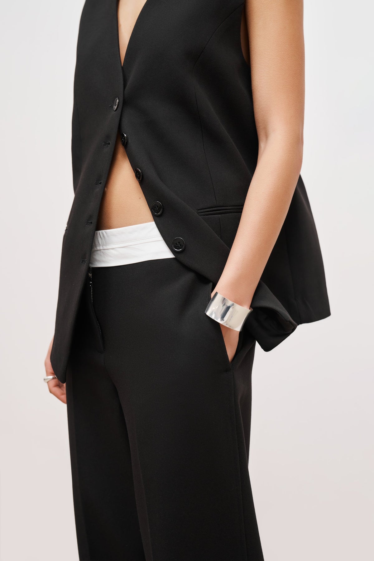 Folded Waistband Trousers - Black