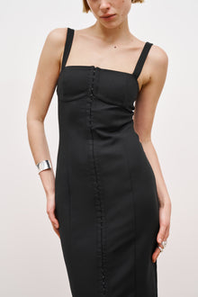 Square Neck Corset Maxi Dress - Black