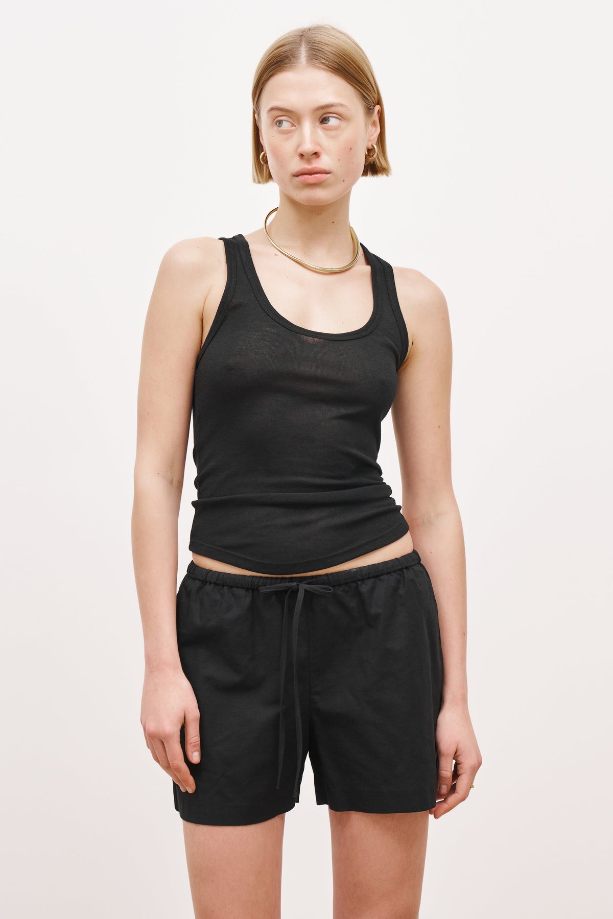 Linen Drawstring Shorts - Black
