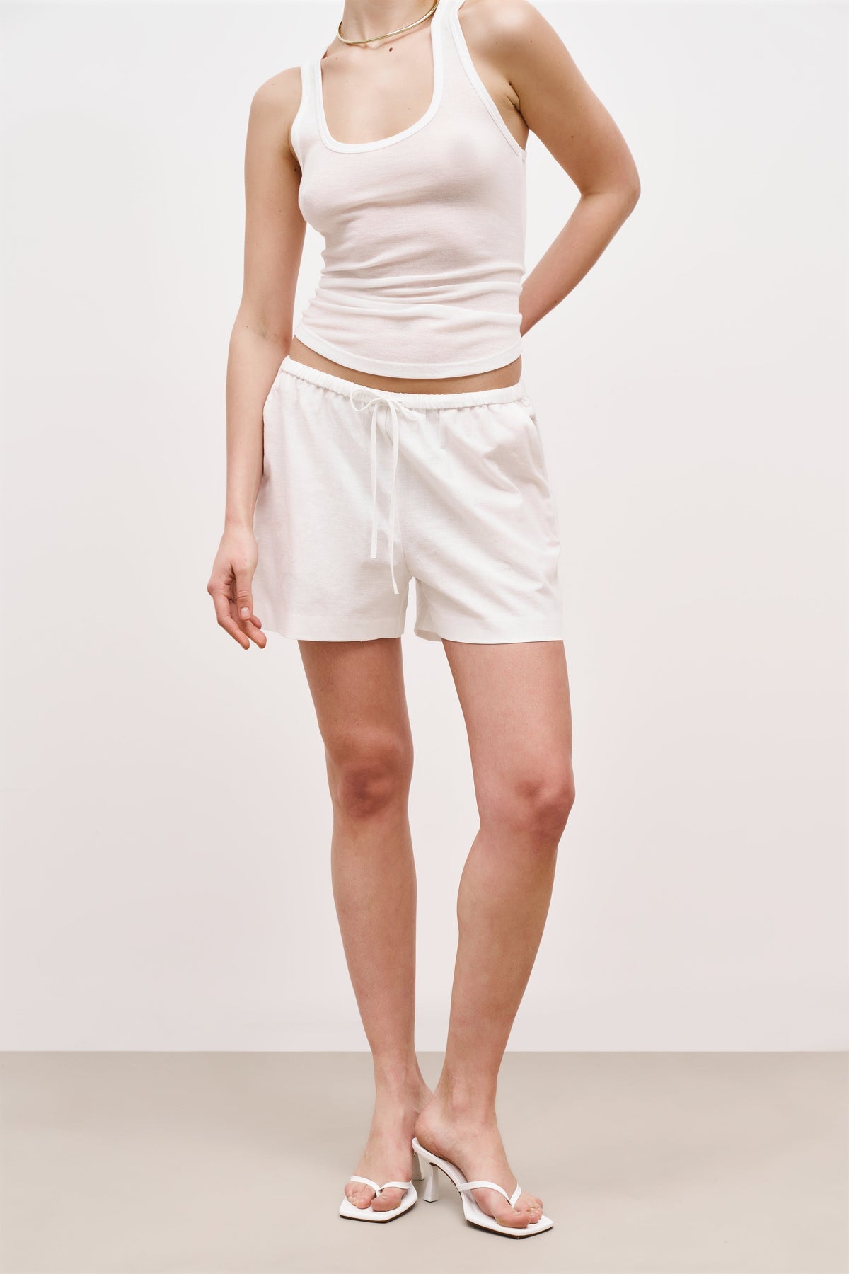Linen Drawstring Shorts - White