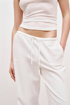 Linen Drawstring Wide Leg Trousers - White