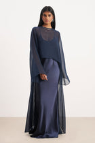 Sheer Chiffon Cape Blouse - Navy