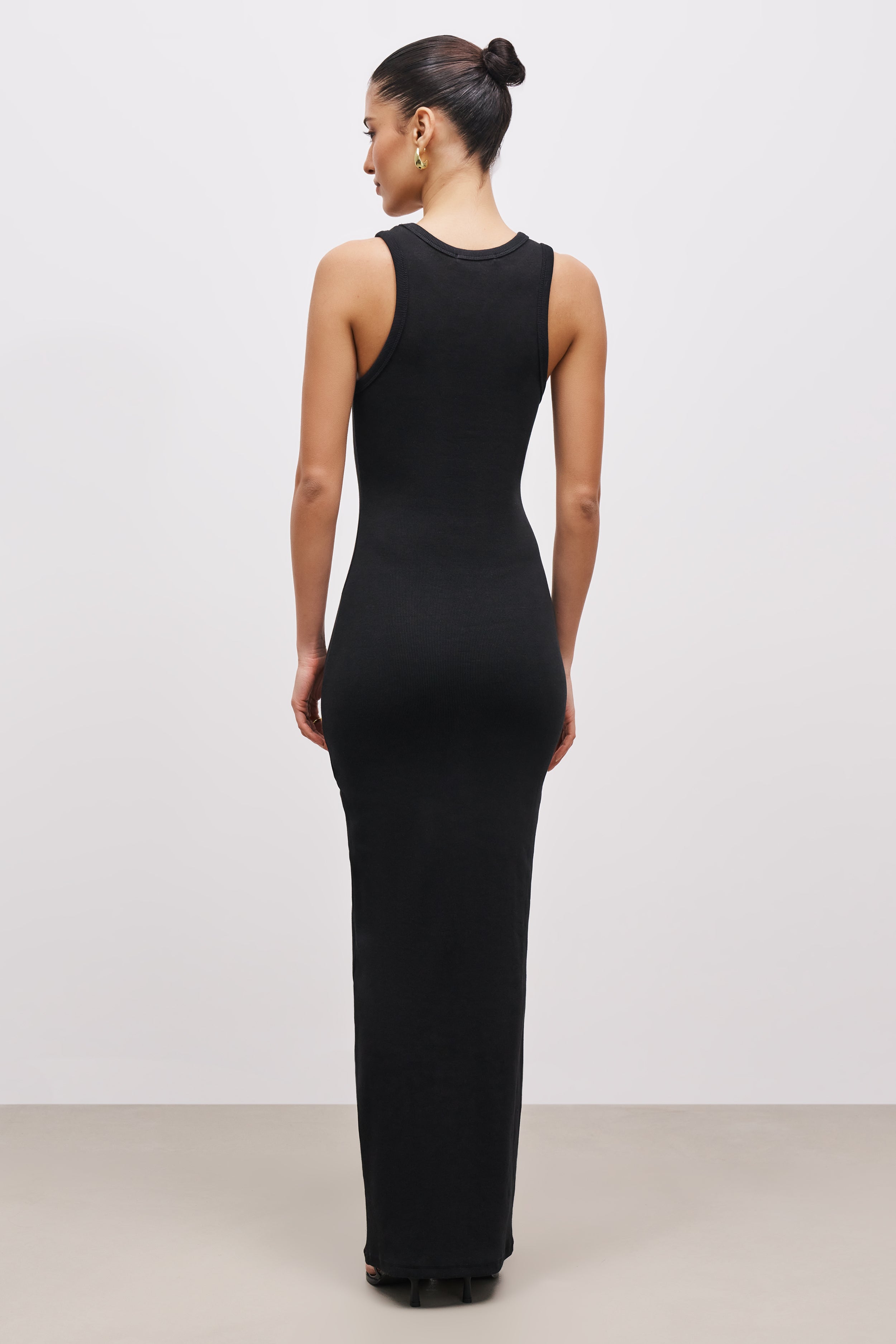 Heavy Ribbed Racer Maxi Dress - Black