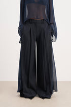 Box Pleat Tailored Wide Leg Trousers -  Navy