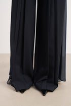 Box Pleat Tailored Wide Leg Trousers -  Navy