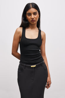 Ribbed Scoop Neck Vest - Black