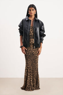 Corset Gown with Draped Hip - Leopard Print