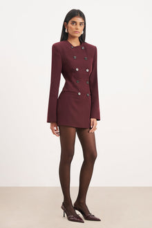Tailored Collarless Blazer Dress - Mulberry