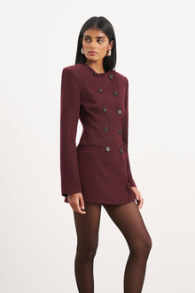 Tailored Collarless Blazer Dress - Mulberry