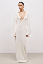 Crochet Knit Long Sleeve Maxi Dress - Cream