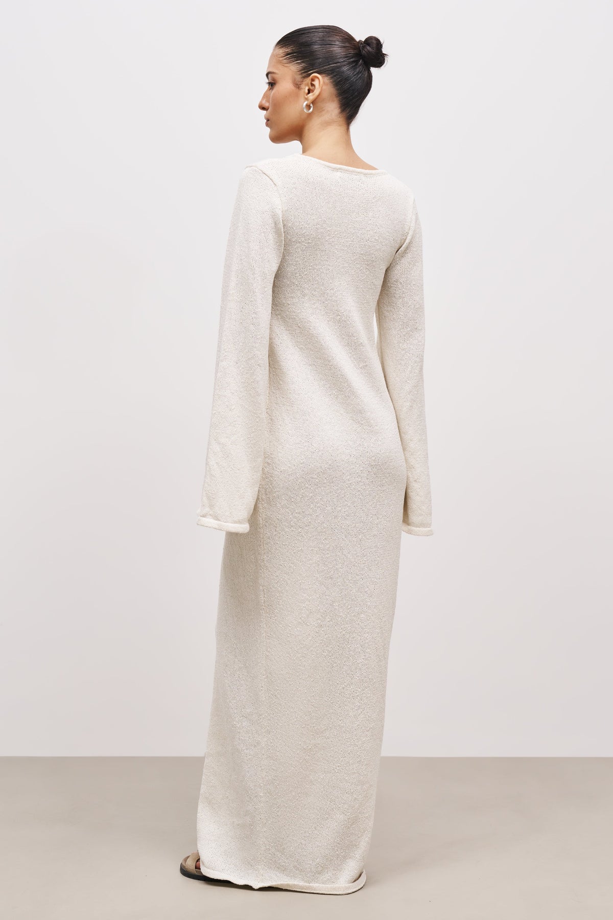 Crochet Knit Long Sleeve Maxi Dress - Cream
